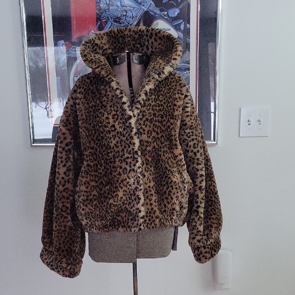 American Signature Coat Large Brown/Black Animal Print Vintage Y2K